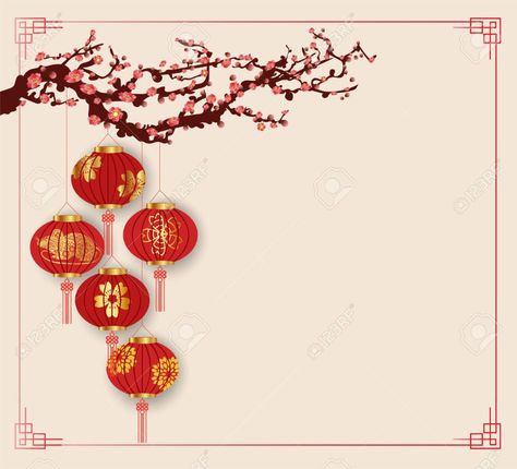 Happy Chinese New Year 2020 Background with Lanterns and cherry blossom. Stock Vector - 129770025 Chinese New Year Wallpaper, Cherry Blossom Vector, Chinese New Year Background, Chinese Background, Chinese New Year Card, Chinese New Year Design, House Design Trends, New Year Background, Chinese New Year 2020