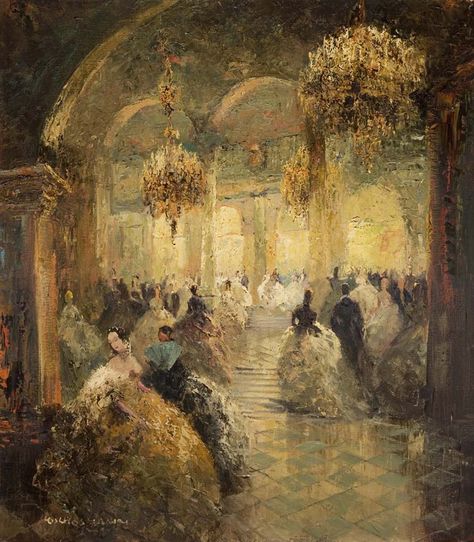 Opera Ball. Ludwig Gschossmann (German, 1894-1988). Oil on canvas. The paintings by Gschossmann were inspired by the German Munich artist Otto Pippel. The painting subject matter had a wide range from the Tegernsee lake picnic scenes to horse and carriage subjects as well as his opera ballrooms. متحف فني, Art Bizarre, Era Victoria, Rennaissance Art, Soyut Sanat Tabloları, People Dancing, Paul Gauguin, Pierre Auguste Renoir, Arte Inspo