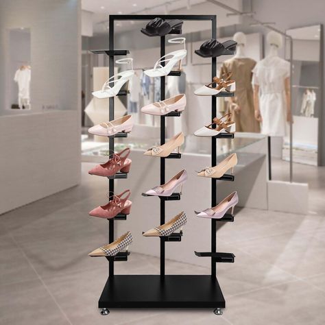 PRICES MAY VARY. 【High Quality Materials】-The commercial display shoe rack is made of high-quality metal materials and high-quality wood, strong load-bearing capacity, durable, strong load-bearing force, solid and anti-corrosion. 【Stable Placement】- The anti-slip mat design allows shoes to be placed more stably on the free standing shoe rack, ensuring that the placement is level and not shaky, and the delicate texture design is designed to maintain stability while not losing elegance. 【Holds 9 P Shoe Display For Boutique, Free Standing Shoe Display, Shoe Retail Display, Upscale Boutique Interior, Shoes Display Design, Boutique Shoe Display, Shoe Display Retail, Unique Shoe Rack, Boutique Rack