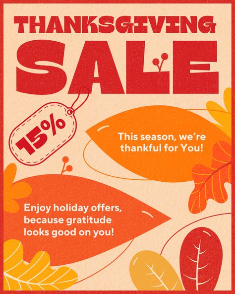 To use this editable Thanksgiving Seasonal Sale Instagram Portrait Post, simply follow the link of the pin and start editing.
Check out more in our Canva account @myteamplates and follow!
#Canva#CanvaTemplates#Thanksgiving#SocialMedia Thanksgiving Instagram, Thanksgiving Post, Autumn Instagram, Red Autumn, Instagram Portrait, Thanksgiving Sale, Holiday Offer, Instagram Post Template, Single Image