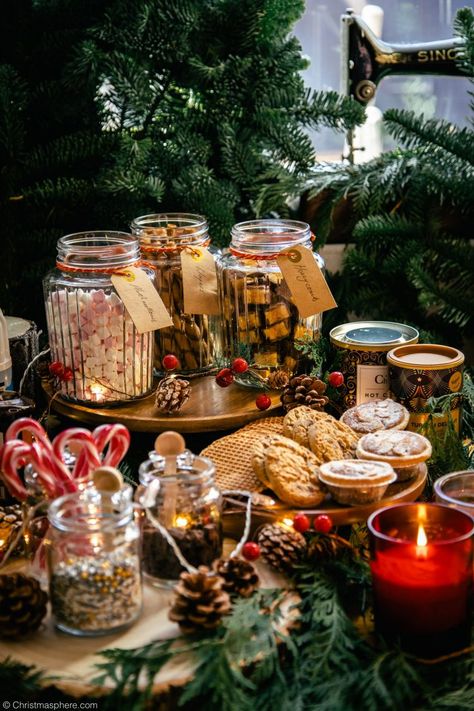 Hot Chocolate Bar At Home, Boozy Hot Chocolate Bar, Hot Chocolate Cart, Hot Chocolate Bar Cart, Hot Cocoa Bar Cart, Christmas Hot Chocolate Station, Hp Christmas, Christmas Hot Chocolate Bar, Hot Chocolate In A Jar