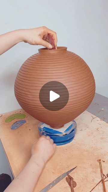 Seong Weon Joanne Lee on Instagram: "Going big! . This moon jar is about 2-3 times bigger than what I usually make. This one took about 4 hours🥹.  . I will be going to New York on March 16-18 and will be at NCECA in Richmond, VA! Hope to see you all or try to find me❤️🤓 . Tools that I am using: -Mudtool Ribs @mudtools  -SPD tool knife @spdtools  -uWedge Work Mat @theceramicshop  -Shimpo banding wheel @shimpo_ceramics  . . . #moonjar #달항아리 #ceramics #ceramic #ceramica #keramik #ceramicart #ceramicartist #clay #clayart #clayartist #porcelain #handbuiltpottery #handbuiltceramics #handmade #pottery #potteryart #instaart #art #design #contemporaryart #contemporaryceramics #studio #ceramicstudio" Moonjar Pottery, Shimpo Pottery Wheel, Ceramics Bowls, Moon Jar, Hand Built Pottery, Go To New York, Tool Knife, Ceramic Studio, March 16