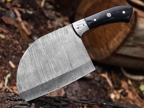 HDK_CUSTOMS 🇺🇸 on Instagram: "Damascus Steel Serbian Meat Cleaver | Hand forged kitchen knife | gift for her | gift for him | | valentine’s day gift | anniversary gift #meatcleaver #meat #cockandcleaver #chefstable" Meat Cleaver Design, Handmade Chef Knife, Meat Cleaver, Knife Patterns, Knife Gifts, Cleaver Knife, Kitchen Knife, Buffalo Leather, Chef Knife