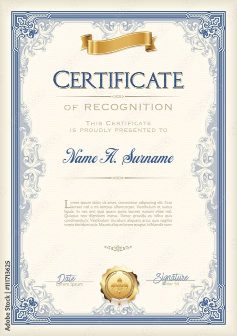 Certificate Design Ideas, Graduation Certificate Design, Cute Certificate, Certification Design, Blue Certificate, Certificate Images, Certificate Of Recognition, Certificate Layout, Blank Certificate Template