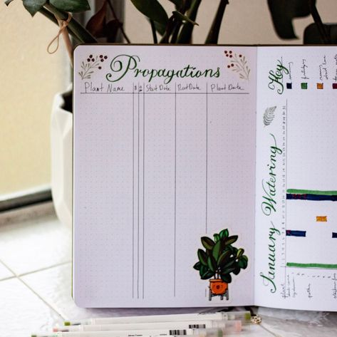 Bujo Plant Tracker, Plant Bullet Journal, Plant Notebook, Plant Journal, Bullet Journal Tracker, Budget Organization, Best Pens, House Plant Care, Bullet Journal Spread