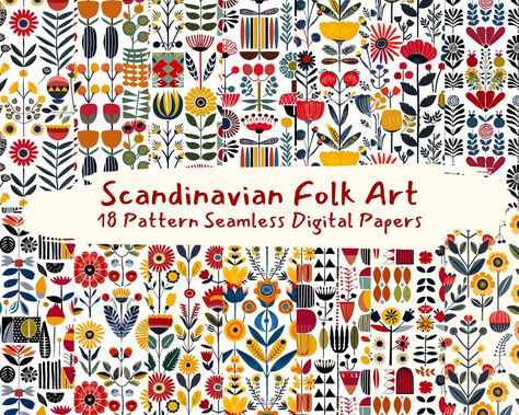 Folk Pattern, Swedish Folk Art, Scandinavian Folk Art Patterns, Folk Art Patterns, Norwegian Folk Art, Scandinavian Folk Art Swedish Style, Scandinavian Design Pattern, Scandinavian Illustration, Scandinavian Fabric