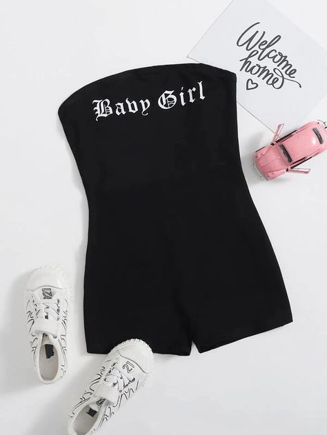 SHEIN Girls Letter Graphic Unitard Romper | SHEIN USA Welcome Home Baby, Girls 21st, Simple Trendy Outfits, Type Of Pants, Girls Rompers, Shein Style, Wide Leg Jumpsuit, Cute Dresses, Trendy Outfits