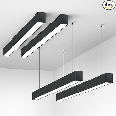 Barrina LED Linear Light, 0-10V Dimmable Hanging Light Fixtures, 2700K 4000K 5000K Color Changing, 4FT Linkable Shop Office Light, Seamless Connection, ETL Listed, 4 Pack Black, 5568-0-10V Series - Amazon.com Office Ceiling, Office Light, Linear Light, Whiskey Bar, Linear Lighting, Office Lighting, Hanging Light Fixtures, Luxury House Designs, Shop Office