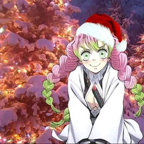 Mitsuri Kanroji Christmas, Rose Core, Rosé Core, Christmas Pfp, Duos Icons, Anime Christmas, Best Girl, Demon King Anime, Christmas Icons