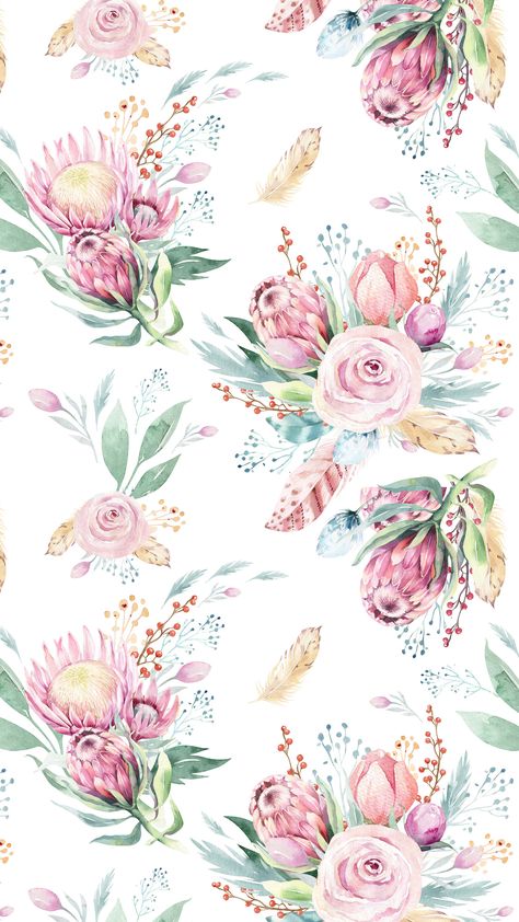 Watercolour Protea, Cricut Wallpaper, Protea Wallpaper, Word Doodles, Protea Art, Flower Line Drawings, Protea Flower, Textile Prints Design, Floral Border Design