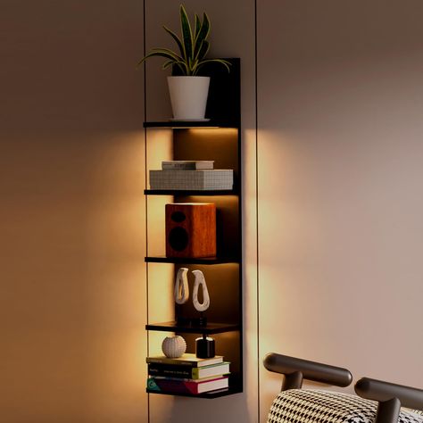 PRICES MAY VARY. FLOATING WALL SHELVES WITH LIGHT: Our contemporary design wooden lack shelves will enhance any wall, with three colorways to add character and warmth to any modern or traditional interior, creating a stunning display! QUALITY MATERIALS: 5 tier wall shelves are made from high quality wood and each shelf is treated with a protective sealant to prevent warping or damage, making the overall construction extremely durable and stable. FUNCTIONAL STORAGE SHELVES: Perfect for vanity, fr Tv Shelf Lighting, Light Shelves Bar, Corner Shelf Headboard, Floating Shevles Mirror And Tv Bedroom, Floating Wall Candle Holders, Hanging Shelves Bed, Bar Shelves Modern, Wall Shelf Amazon, Modern Home Bar Shelves