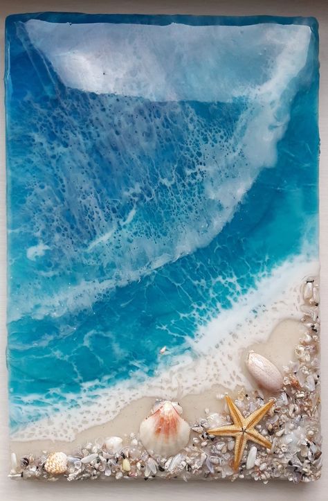 Resin Beach Art, Art Plage, Resin Beach, Epoxy Art, Painting Ocean, Resin Art Painting, Resin Wall Art, Art Sea, Art Resin