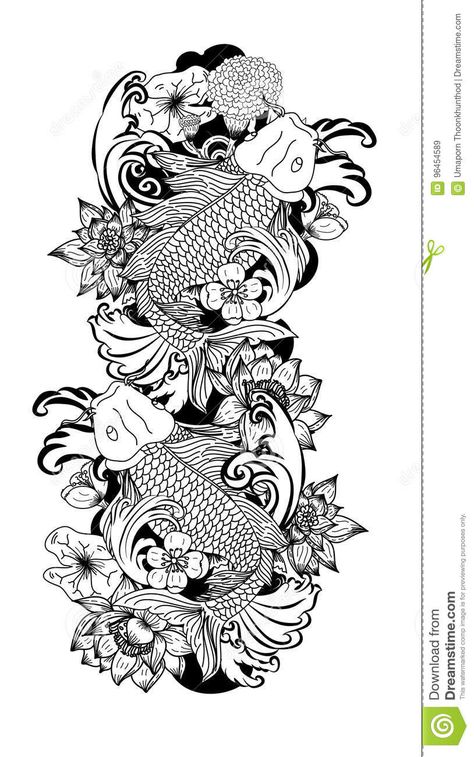 Chinese Fish Drawing, Koi Fish Drawing Tattoo, Japanese Fish Tattoo, Tattoo Chinese, Animal Symbols, Chinese Pendant, Japanese Koi Fish Tattoo, Koi Tattoo Sleeve, Water Lily Tattoos