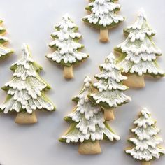 Snowy trees cookies Christmas Treats To Make, Easy Christmas Treats, Winter Cookie, Tree Cookies, Xmas Cookies, Fancy Cookies, Christmas Cookies Decorated, Christmas Sugar Cookies, Christmas Cooking