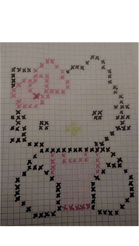 Draw hello kitty whit pixel art Hello Kitty Grid Art, Pixel Hello Kitty Art, Hello Kitty Graph, Doodles Hello Kitty, My Melody Pixel Art, Pixel Art Sanrio, Pixel Hello Kitty, Sanrio Pixel Art, Pixel Art Hello Kitty