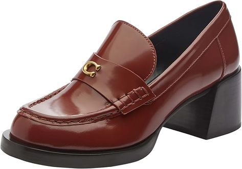 Amazon.com | COACH Women's Natalie Loafer | Loafers & Slip-Ons Coach Mules, Grandma Shoes, Coach Shoes Women, Coach Heels, Loafer Heels, Live Authentically, Loafers Outfit, Heel Loafers, Burgundy Shoes