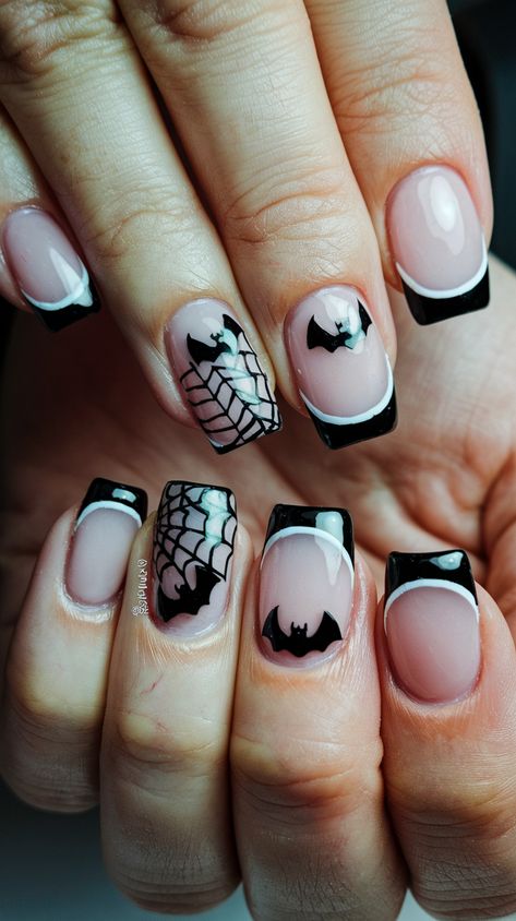 Transform your classic French tips with a spooky Halloween twist! Add eerie details like cobwebs, bats, or subtle orange accents for a sophisticated yet festive manicure. Festive Manicure, Elegant Halloween, Orange Accents, French Tip Nails, Spooky Halloween, Manicure, Twist, Halloween, Nails