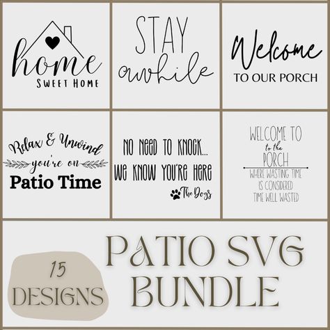 The Patio Sayings File is a product that includes a collection of witty and charming quotes and sayings that are perfect for decorating your outdoor living space. This file contains a variety of phrases that range from inspirational to humorous, making it easy to find the perfect message to match your personal style. With its durable design, this file is a great way to add a touch of personality to your patio or garden for years to come. Backyard Signs And Sayings, Patio Signs Diy Quotes, Porch Signs Diy Quotes, Porch Sayings, Welcome To Our Porch Sign, Welcome To Our Porch, Backyard Signs, Porch Sign Svg, Printable Anniversary Cards