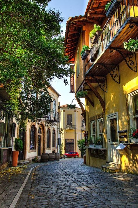 Streets at old town of Xanthi (II) by Sergios Georgakopoulos - City,  Street & Park  Historic Districts ( old, hdr, greece, street, buildings, xanthi ) Stone Street, Old Town Square, Beautiful Streets, Visiting Greece, Paintings Art, City Street, Urban Planning, Greece Travel, Street Scenes