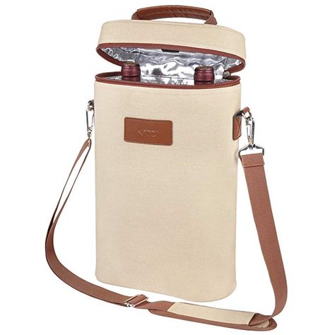 Amazon.com | Insulated Wine Tote Carrier - 2 Bottle Travel Padded Wine Cooler Bag with Handle and Adjustable Shoulder Strap, Wine Lover Gift, Canvas Beige: Bar Tools & Drinkware Wine Carrier Bag, Insulated Tote Bag, Wine Bottle Carrier, Cooler Tote Bag, Wine Carrier, Cooler Tote, Wine Gift Bag, Wine Tote Bag, Gift Totes