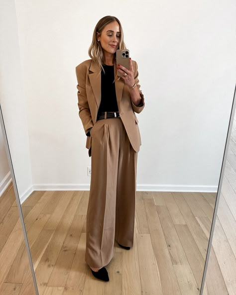 Fashion Jackson Wearing MAYSON the label Camel boyfriend blazer, black tank, camel wide leg trousers, black mules, khaite black benny belt, workwear outfit, Camel Office Oufit, Camel Blazer Outfit, Camel Trousers Outfit, Camel on Camel Outfit Camel Trousers Outfit, Black Blazer Casual, Camel Blazer Outfit, Beige Blazer Outfit, Navy Blazer Outfits, Wide Leg Trousers Black, White Blazer Outfits, Camel Outfit, Black Blazer Outfit