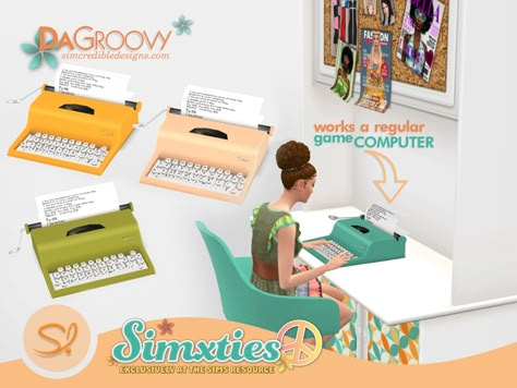 Sims 4 Cc Typewriter, Sims 4 Typewriter, Sims 4 Groovy Cc, Sims 4 Computer Cc, Sims 4 Mac, Working Typewriter, Cc Furniture, Casas The Sims 4, Sims 4 Cc Furniture