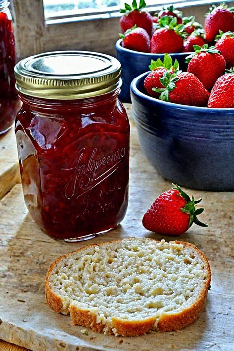 Jalapeno Strawberry Jam Recipe

Ingredients

- 2 cups fresh strawberries, hulled and mashed
- 1 cup granulated sugar
- 1/4 cup chopped jalapenos (seeds removed for less heat)
- 1/4 cup lemon juice
- 1 package (1.75 oz) pectin 

Full Cooking Instructions on... Spicy Strawberry Jam Recipe, Strawberry Jalapeno Jam Recipe Canning, Strawberry Mint Jam, Jalapeño Strawberry Jam, Strawberry Pepper Jelly Recipe, Strawberry Jalapeno Jelly Recipe, Best Strawberry Jam Recipe, Strawberry Jalapeno Jam Recipe, Strawberry Jam With Pectin