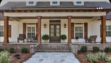 Front Porch Flower Bed, Porch Flower Bed, Front Porch Flowers, Porch Landscaping, Ranch House Exterior, House Front Porch, Porch Remodel, Porch Addition, Porch Columns