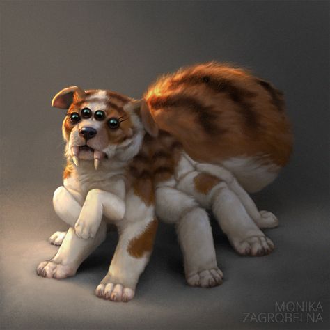 Puppy spider by https://www.deviantart.com/monikazagrobelna on @DeviantArt Spider Creature, Sphinx Art, Dnd Pets, Mutant Animals, Crazy Drawings, Barnyard Nursery, Fantasy Pets, Spider Dog, Animal Hybrid