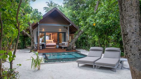 Cottage Tiny House, Maldives Beach, Water Villa, Maldives Resort, Overwater Bungalows, Outdoor Spa, Beach Bedroom, Villa With Private Pool, Beach House Design