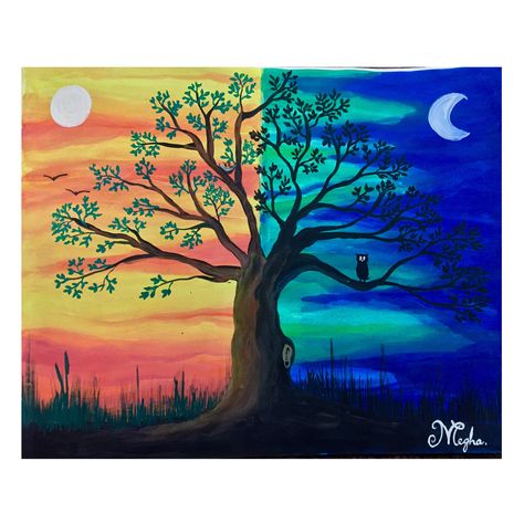 Cold And Warm Colors Art Paintings, Warm And Cold Colours, Art Rooms, Cold Colors, Painting Trees, Paint Nite, Oil Pastel Drawings, Canvas Painting Designs, Art Corner