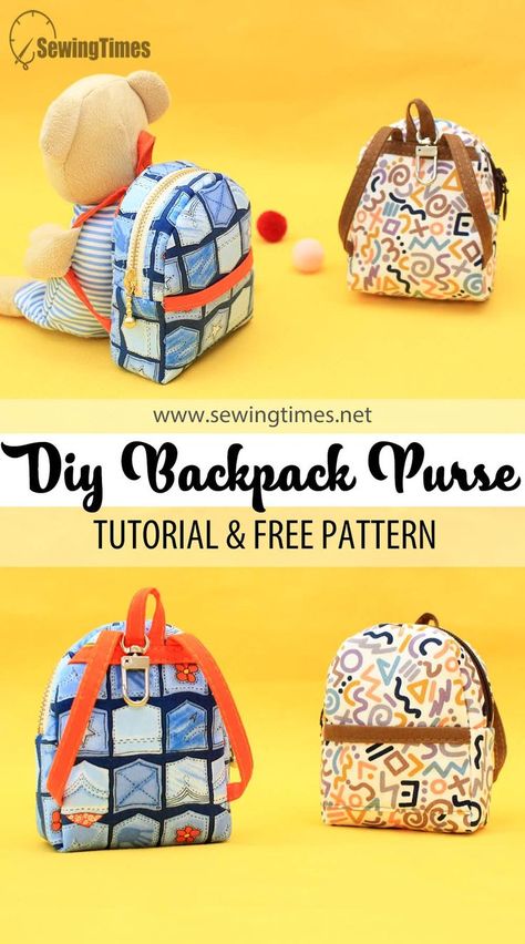 Mini Backpack Diy, Sewing Times, Zipper Pouch Sewing Pattern, Syprosjekter For Nybegynnere, Mini Bag Pattern, Pouch Sewing Pattern, Diy Backpack Pattern, Sewing Organizer, Diy Coin Purse