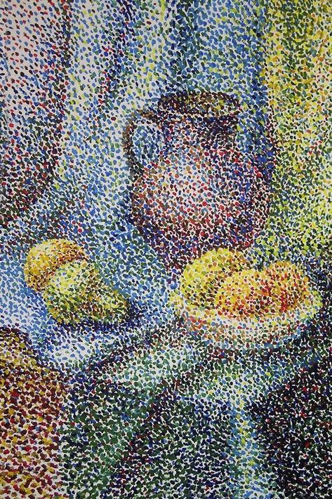 Pointalism Art, Kunstjournal Inspiration, Stippling Art, Creation Art, Still Life Drawing, School Art Projects, Dot Art Painting, Impressionist Paintings, Still Life Art