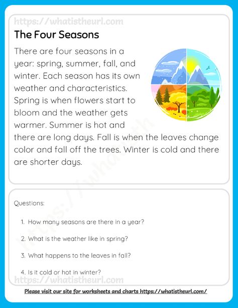 This PDF has reading comprehension about four seasons, the continents, the five senses and the human body.  Each page has one comprehension and questions.Please download the PDF Four Seasons – Reading Comprehension for Grade 3 Comprehension For Grade 3, Science Reading Comprehension, 2nd Grade Reading Worksheets, Reading Comprehension Test, 2nd Grade Reading Comprehension, First Grade Reading Comprehension, Kids Handwriting Practice, Reading Comprehension For Kids, The Five Senses