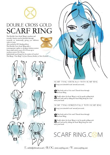 How to wear the Double Cross scarf ring, by Liberatti, from ScarfRing.com Kiwi Artist, Tie Scarves, Wear Scarf, Ways To Tie Scarves, Hermes Scarves, Gold Scarf, Cross Gold, Scarf Rings, Hermes Scarf