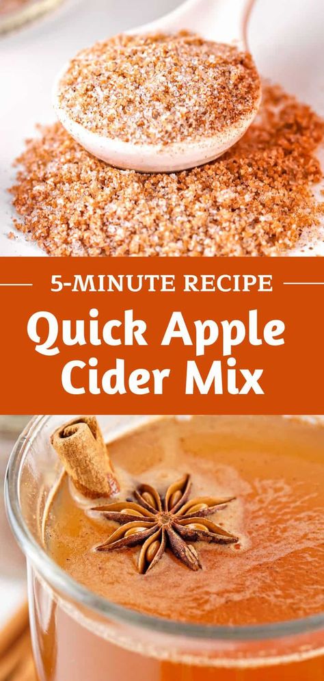 This 5-minute mix uses few just 4 ingredients, keeps well for a month, and is a quick way to prepare a warm cup of apple cider on a whim; no need to cook apples and spices for several hours, mash, strain and all of that. Spices For Apple Cider, Spice Mix For Apple Cider, Apple Cider Dry Mix Recipe, Apple Cider Spice Mix Recipe, How To Make Apple Cider, Apple Cider Mix Recipe, Apple Cider Recipe Easy, Apple Cider Diy, Easy Apple Cider Recipe