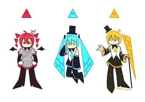 Triple Baka, Miku Hatsune Chibi, Miku Hatsune Vocaloid, Oc Challenge, Vocaloid Funny, Vocaloid Characters, Gravity Falls Art, Fandom Crossover, Bill Cipher