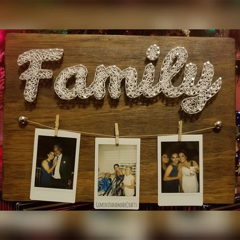 Family String Art! 📸 Wood Stai Wooden Family Wall Art, Name String Art, String Art Family Name, Valentine’s Day String Art, Nail String Art States, Nail String, String Art Tutorials, String Art Templates, String Wall Art