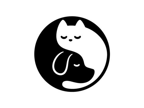 Yin Yang Cat and Dog by Irina Mir | Dribbble | Dribbble Cat And Dog, Ying Yang, Yin Yang, Black And White, White, Black