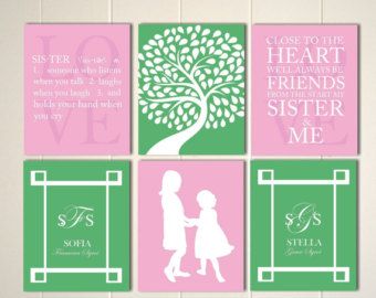 sisters wall art girls bedroom wall art big por WillowLanePrints Sibling Wall Art, Sibling Art, Sisters Wall Art, Twins Nursery, Shared Girls Room, Big Sister Little Sister, Girl Bedroom Walls, Sisters Art, Playroom Art