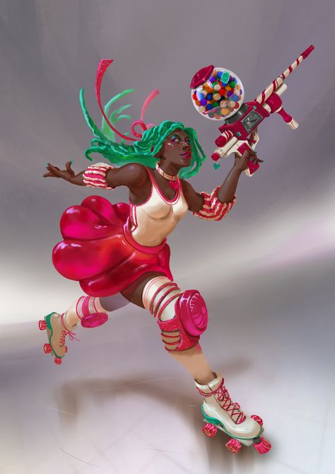 ArtStation - Bubble Gunner, Harumi Namba Peppermint Character Design, Candy People Art, Candy People Character Design, Candy Character Design, Candy Oc, Candy Character, Candy People, Candy Monster, Character Design Challenge