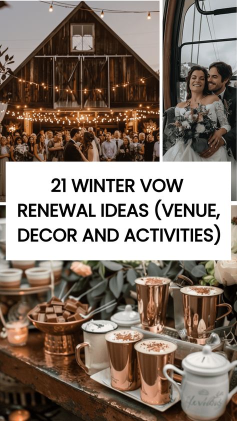 Looking for some cozy and romantic ideas for your winter vow renewal? We've got you covered! Check out these 21 Winter Vow Renewal Ideas. Fall Vowel Renewal Ideas, Winter Vow Renewal Dress, Renewing Vows Ideas Dress, Christmas Vow Renewal, Winter Vow Renewal, Vow Renewal Ideas, Eloping Ideas, Forest Wedding Decorations, Vow Renewal Dress