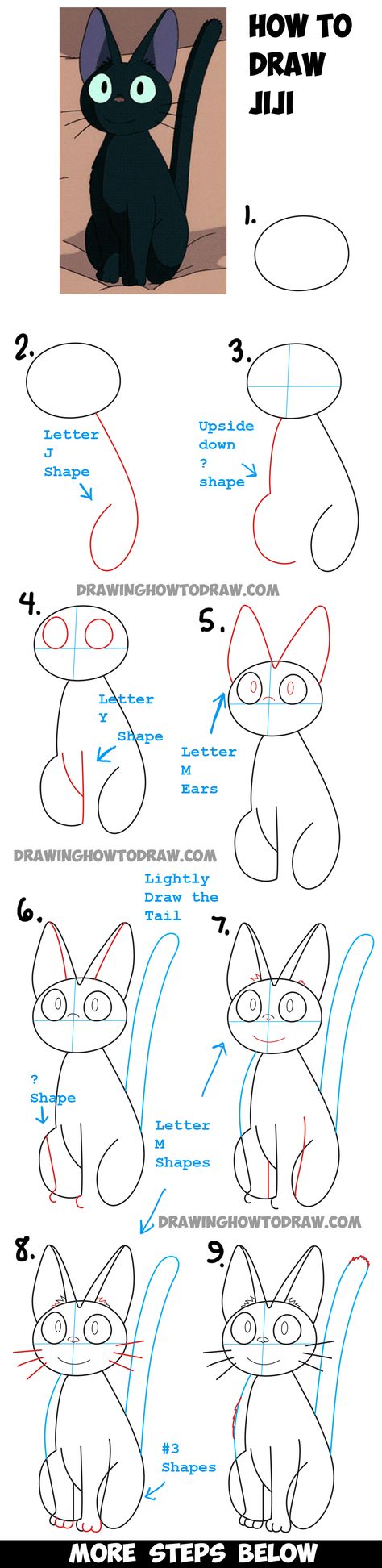 Learn How to Draw Jiji from Kiki's Delivery Service - Simple Steps Drawing Lesson Steps Drawing, How To Draw Steps, Drawing Lesson, Kiki Delivery, Kiki's Delivery Service, Ghibli Art, Learn How To Draw, Drawing Lessons, Step By Step Drawing