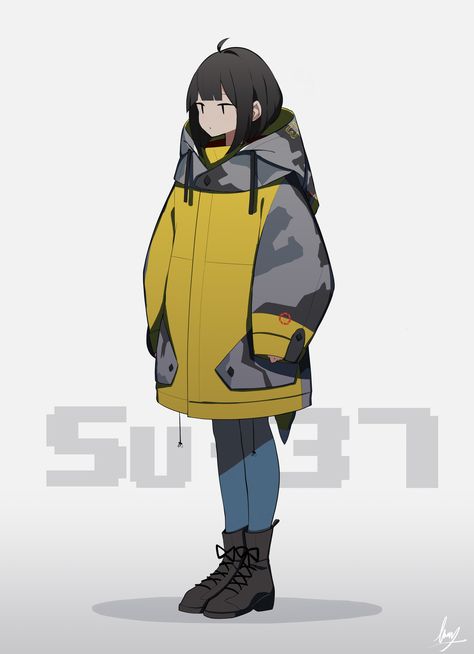 Baggy Jacket Drawing, Big Jacket Drawing, Big Jacket, Baggy Jacket, Jacket Drawing, Anime Goth, Anime Witch, Cyberpunk Anime, Yellow Jacket