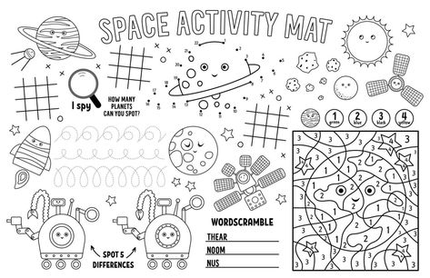 Printable Play Mat, Printable Placemat, Xmas Printables, Activity Placemat, Coloring Placemats, Teacher Craft, Placemats Kids, Space Activities, Free Printable Activities