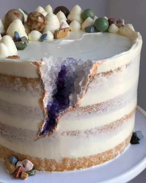 Geology Cake, Birthday Cake Nyc, Geology Birthday Party, Crystal Cakes, Geode Cakes, Gem Cake, Rock Birthday, Rock Cake, Geode Cake