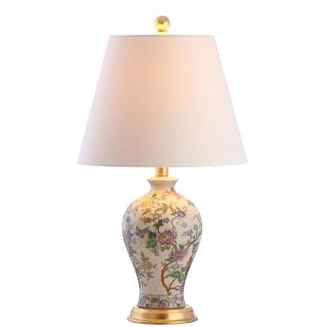 JONATHAN Y Classic 24-in Brass Gold Rotary Socket Table Lamp with Linen Shade in the Table Lamps department at Lowes.com Chinoiserie Table, Decorative Ceramics, Ginger Jar Lamp, Painted Florals, Traditional Table Lamps, Bronze Table Lamp, Classic Cottage, Bronze Table, Nightstand Lamp