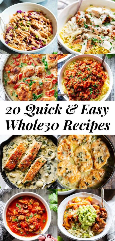 These 20 quick and easy healthy dinners are sure to make everyone in the family happy!  Each recipe is paleo friendly, Whole30 compliant, low carb, and ready from start to finish in 30 minutes or less.  If you're short on time you need these fast, healthy and super tasty dinner recipes in your life! #paleo #whole30 #keto #lowcarb #cleaneating 30 Minute Whole 30 Meals, High Protein Low Carb Paleo Recipes, Fast And Easy Healthy Meals, Whole 30 Comfort Food Recipes, Clean Eating Asian Recipes, Easy Dinner To Take To Someone, 7 Systems Plan Recipes, 30 Minute Healthy Meals, Healthy Supper Ideas Clean Eating