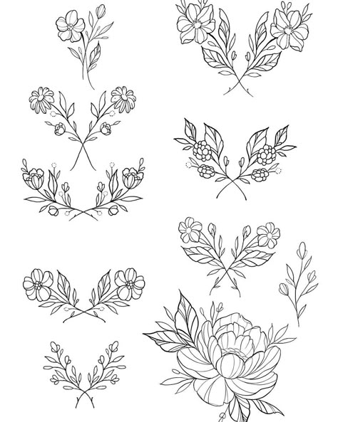 FLASH DAY TOMORROW! Doors open 12! Some dainty lil flowers for those of you wanting something sweet & small. Tag ya m8s & Come hang out! 🌿✨… Flowers Flash Tattoo, Flower Flash Tattoo, Floral Sternum Tattoo, Flower Flash, Flower Drawing Design, Floral Tattoo Design, Pola Sulam, Trendy Flowers, Disney Tattoos