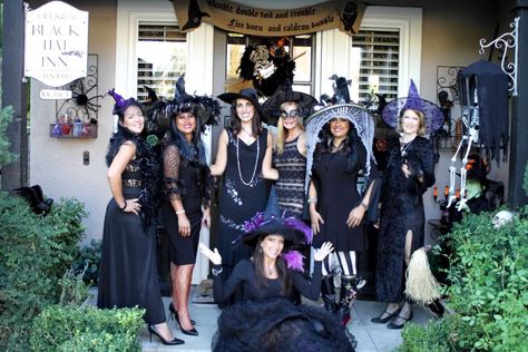 Witches Brunch Outfit, Witches Coven Party, Witches Party Ideas For Adults, Witches Theme Party, Witch Party Outfit, Adult Witch Party, Group Witch Costumes, Ladies Halloween Party, Witches Party Ideas